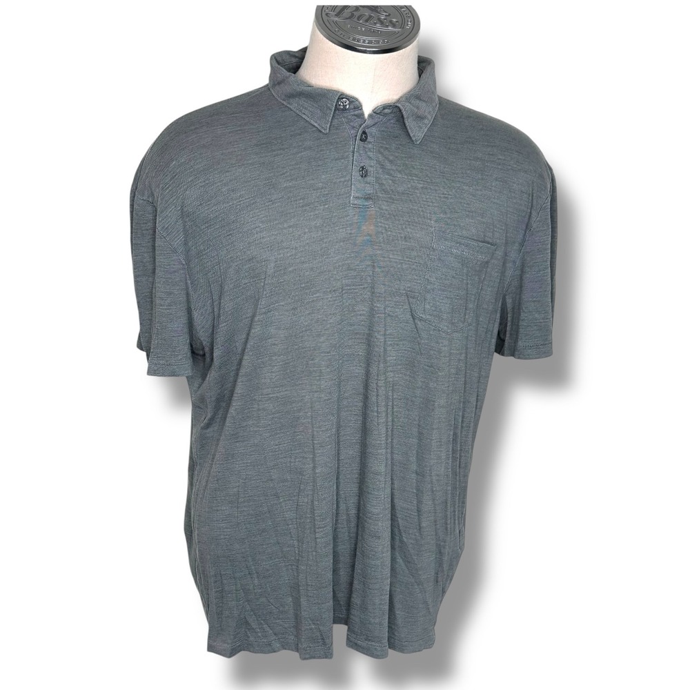John Varvatos USA Polo Shirt XL Grey Pima Cotton Short Sleeve Pocket Slub